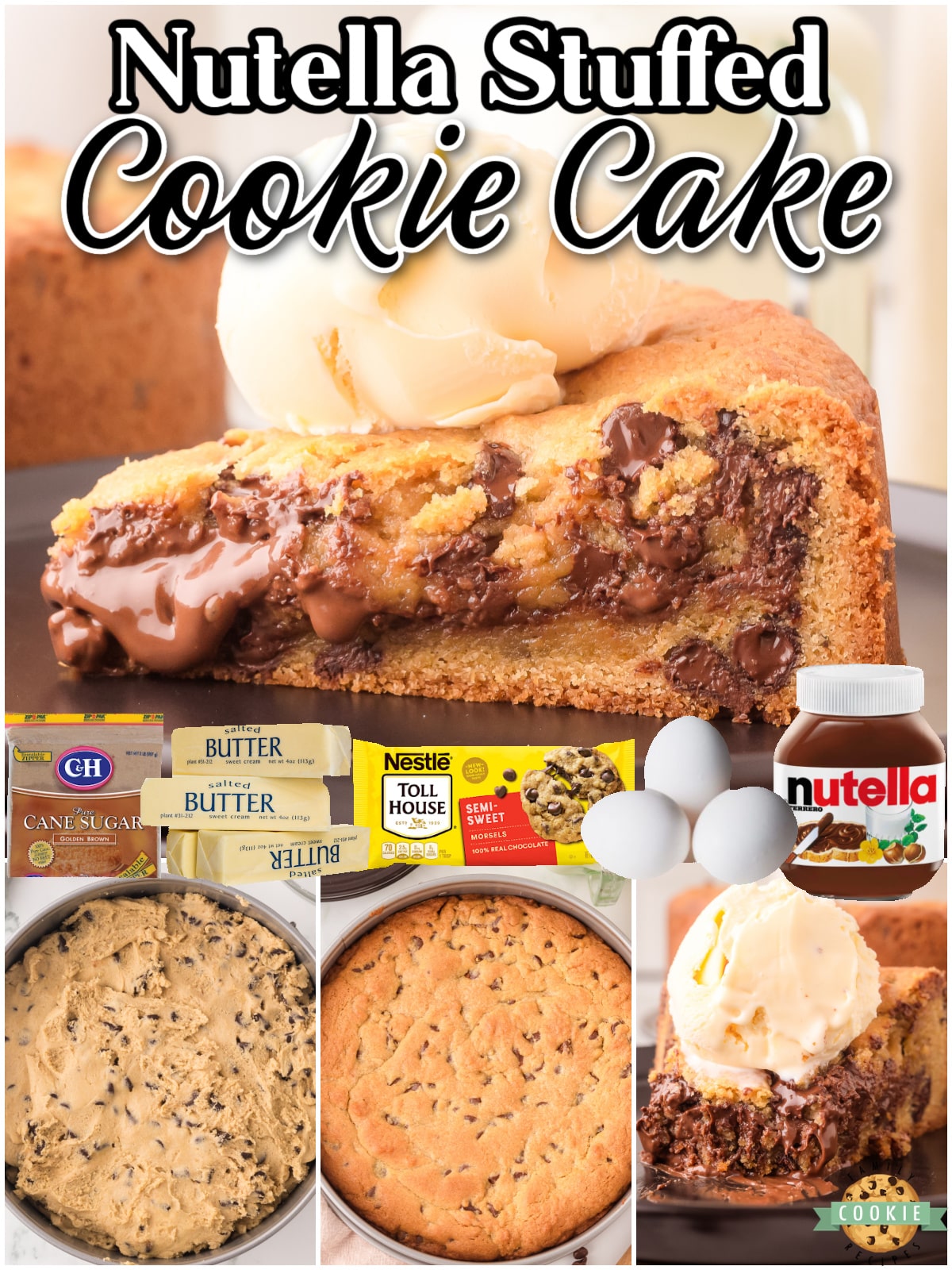 ​​Nutella Cookie Cake is a classic stuffed cookie made with Nutella & baked into a cake that's perfect for any celebration! This stuffed cookie pie is rich, buttery & bursting with lovely Nutella flavor!