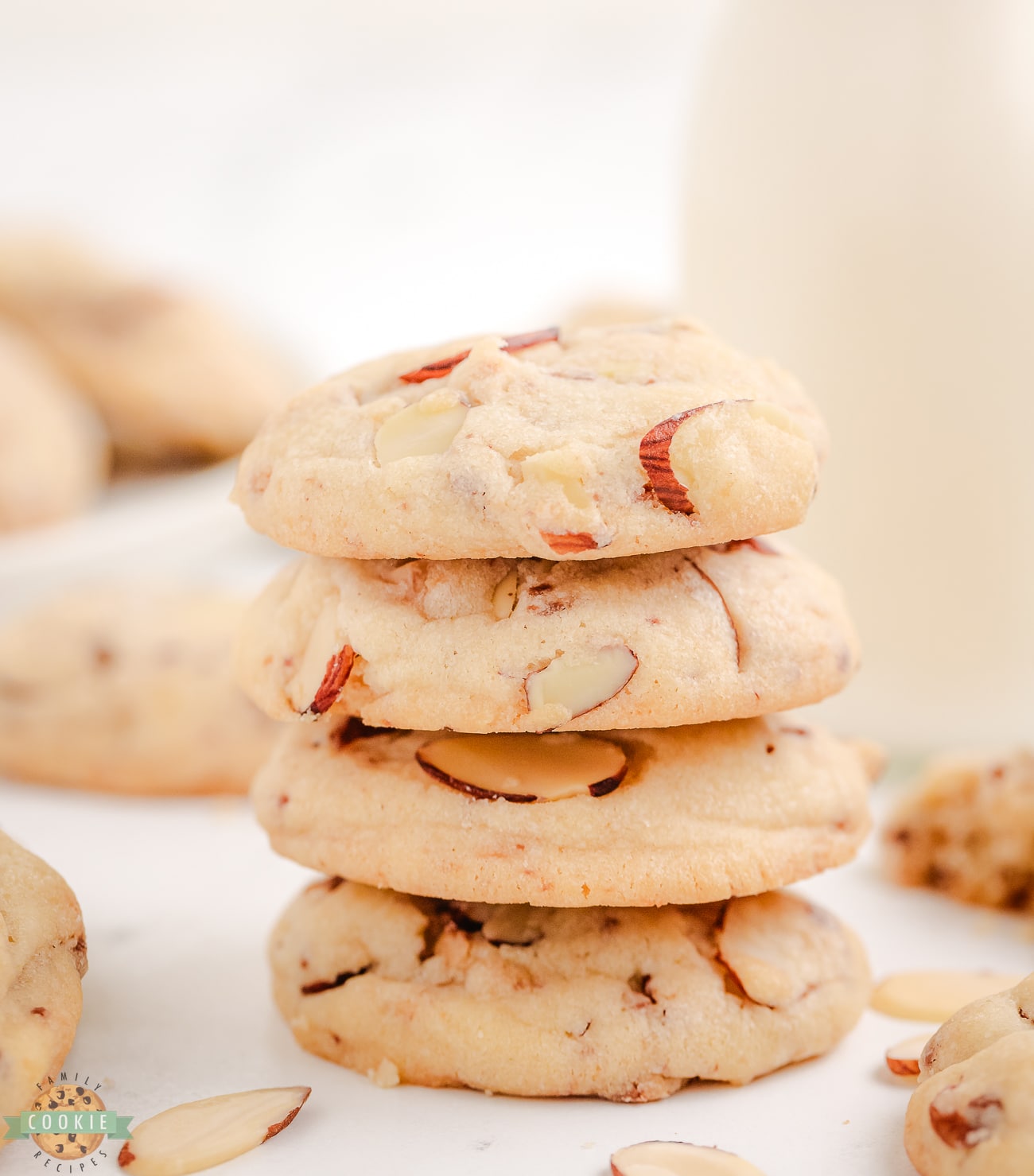 stack of buttery toffee almond sandies cookies