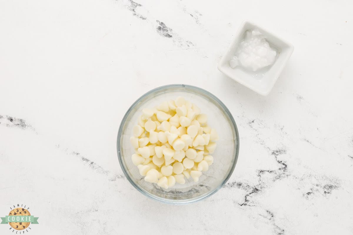 Coconut oil and white chocolate chips.