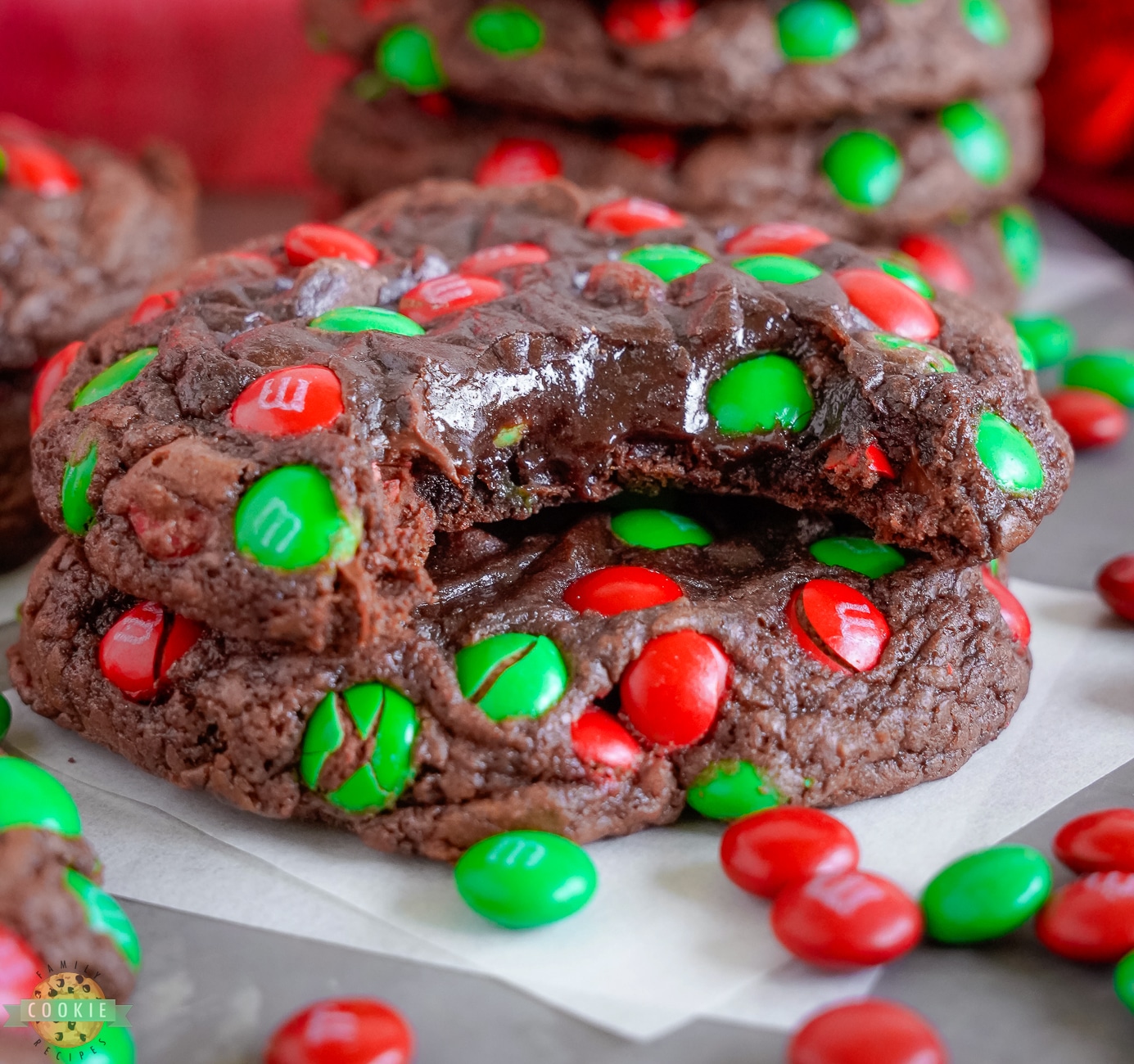 Brownie Christmas M&M cookies