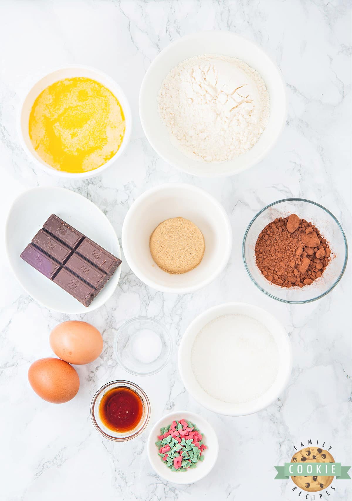 Ingredients in Christmas Chocolate Waffle Cookies. 