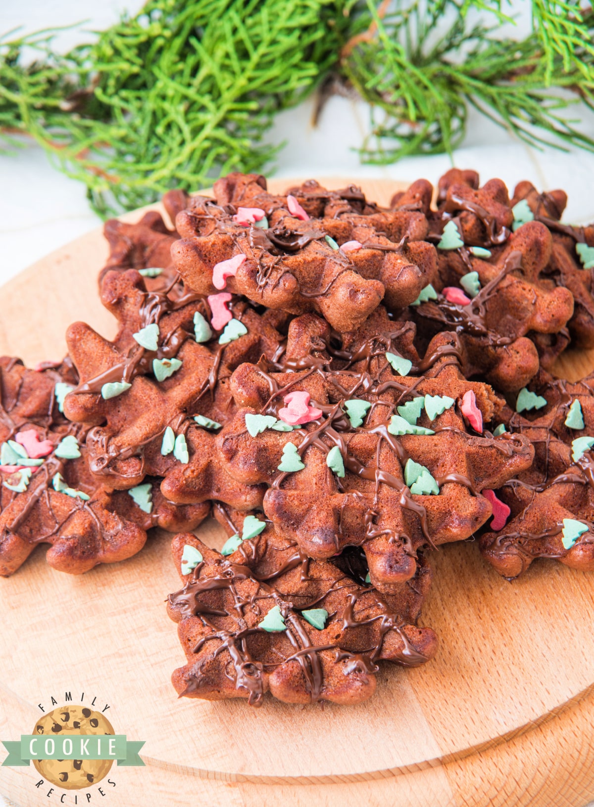 Christmas Chocolate Waffle Cookies are soft, fudgy, and easily made in a waffle maker! No oven is needed to make these delicious chocolate cookies with festive sprinkles. 