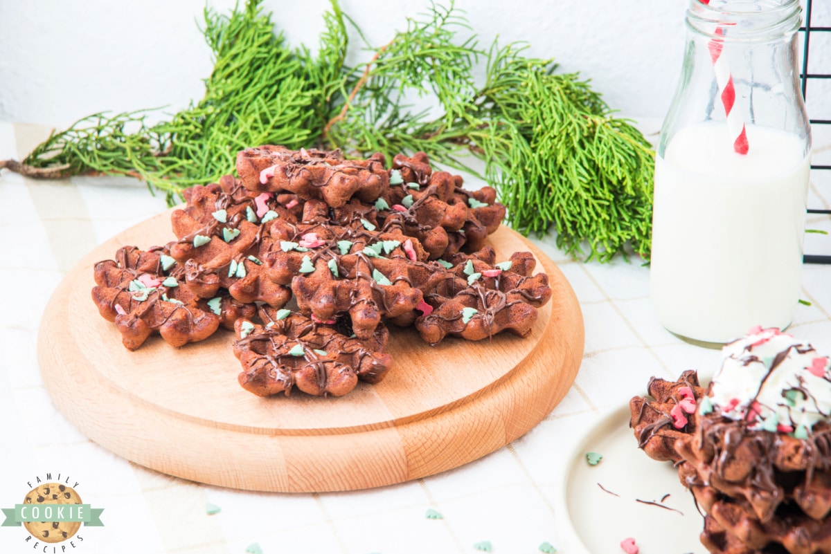 Christmas Chocolate Waffle Cookies are soft, fudgy, and easily made in a waffle maker! No oven is needed to make these delicious chocolate cookies with festive sprinkles. 