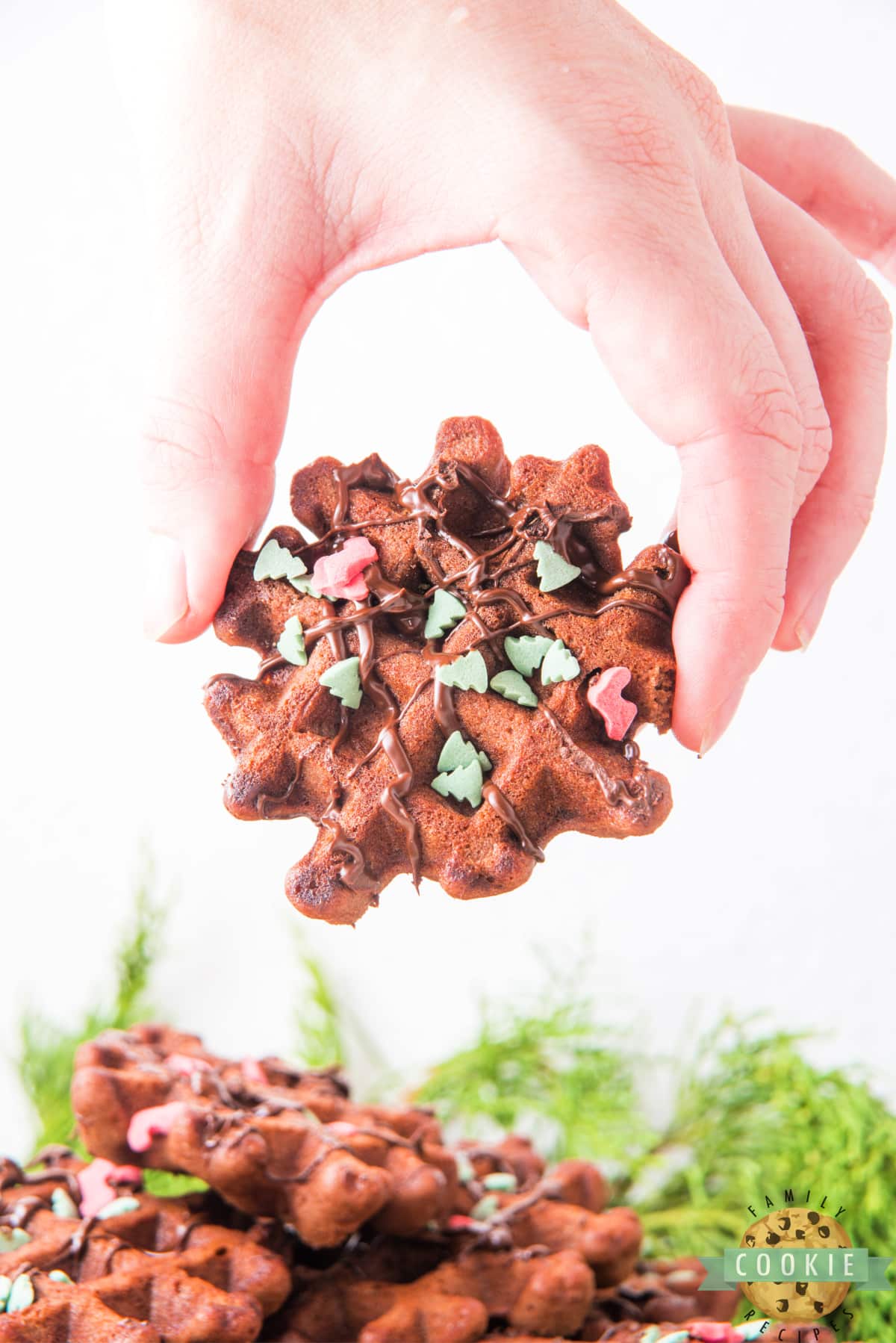 Chocolate cookies made with a waffle iron.