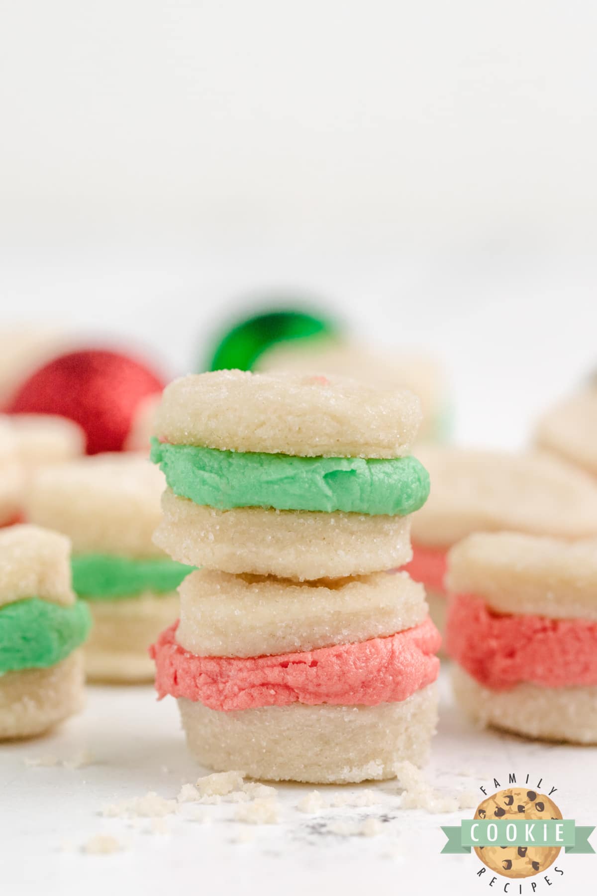 Shortbread cookie sandwiches with buttercream frosting. 