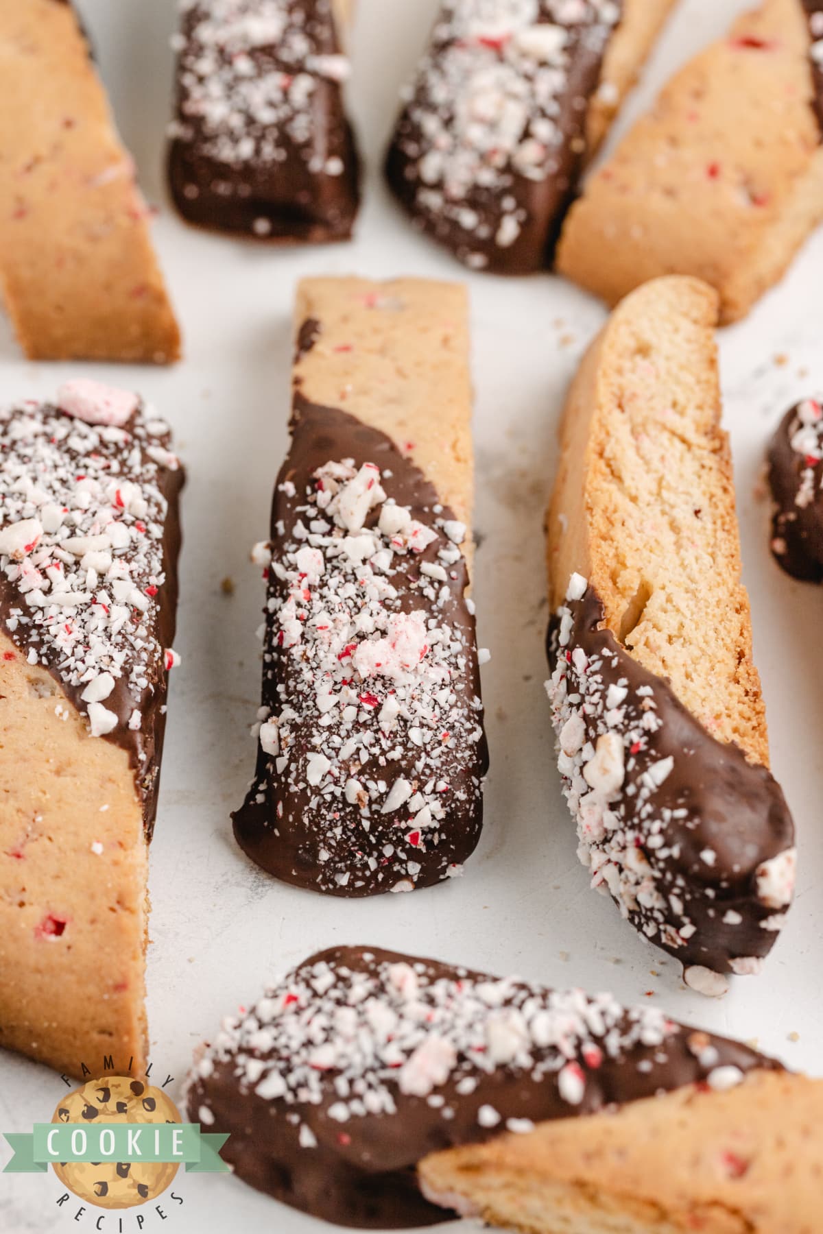 Peppermint Biscotti is made with peppermint extract and crushed peppermint candy. These biscotti cookies are decadent, pretty, and perfect for holiday cookie plates. 