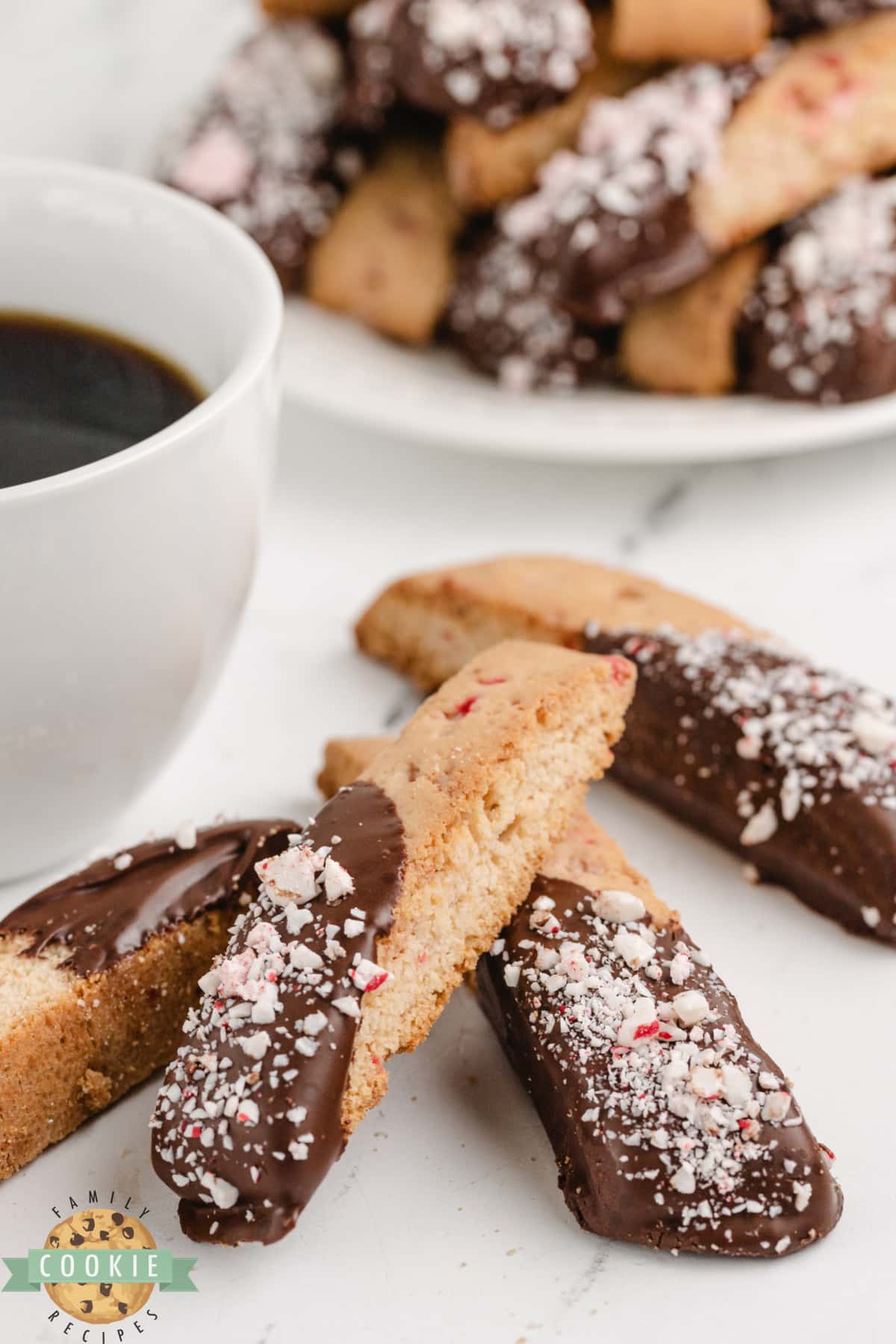 Peppermint Biscotti is made with peppermint extract and crushed peppermint candy. These biscotti cookies are decadent, pretty, and perfect for holiday cookie plates. 