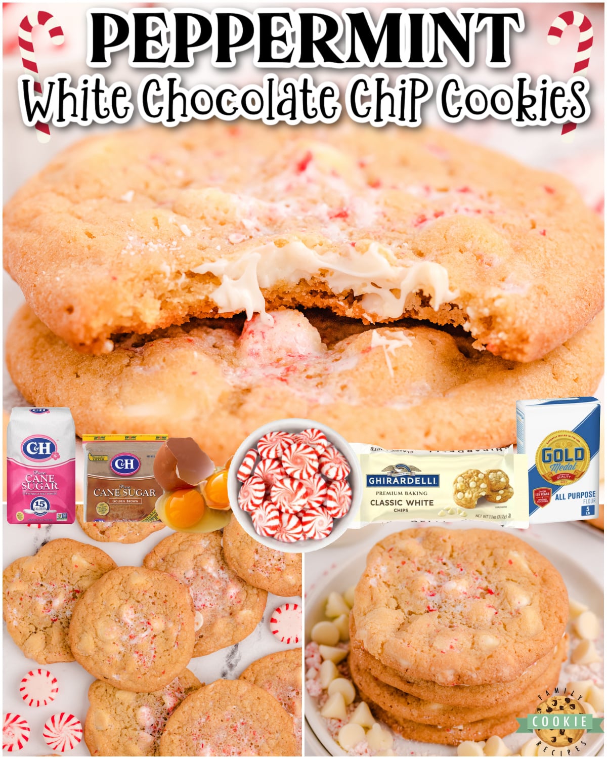 Peppermint White Chocolate Chip Cookies are chewy, buttery cookies with fantastic holiday flavor! Peppermint cookies sweetened with white chocolate chips, perfect for Santa! 