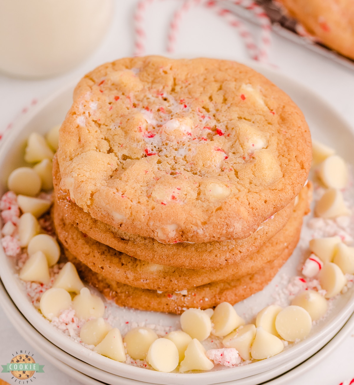 stack of peppermint white chocolate cookies