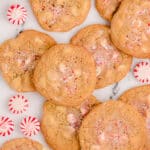 tray of peppermint white chocolate chip cookies