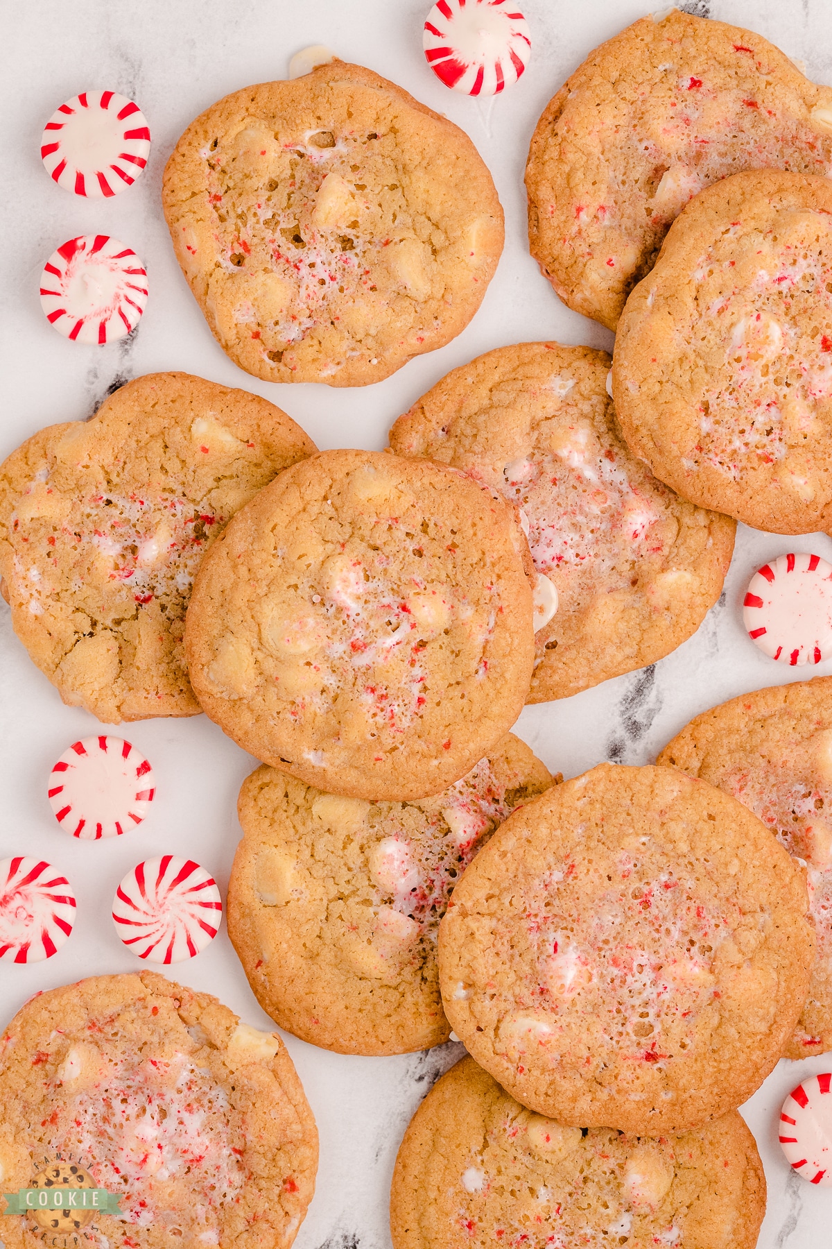 tray of peppermint white chocolate chip cookies