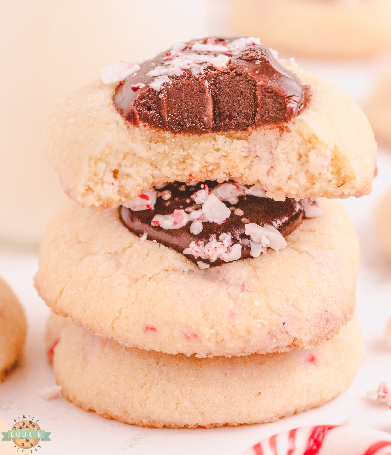 chocolate peppermint cookie with a bite taken out