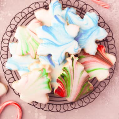 plate of marbled Christmas cookies