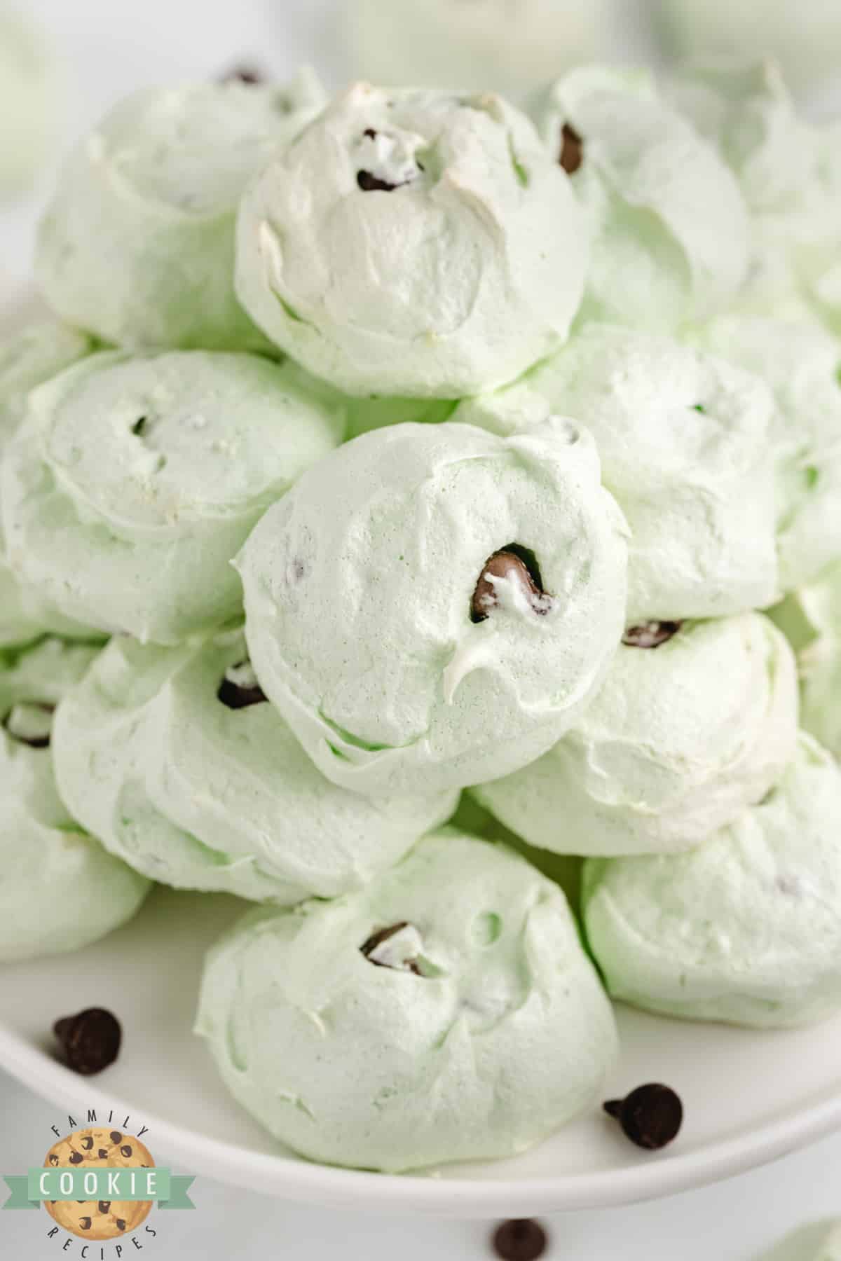 Mint chocolate chip meringue cookies.