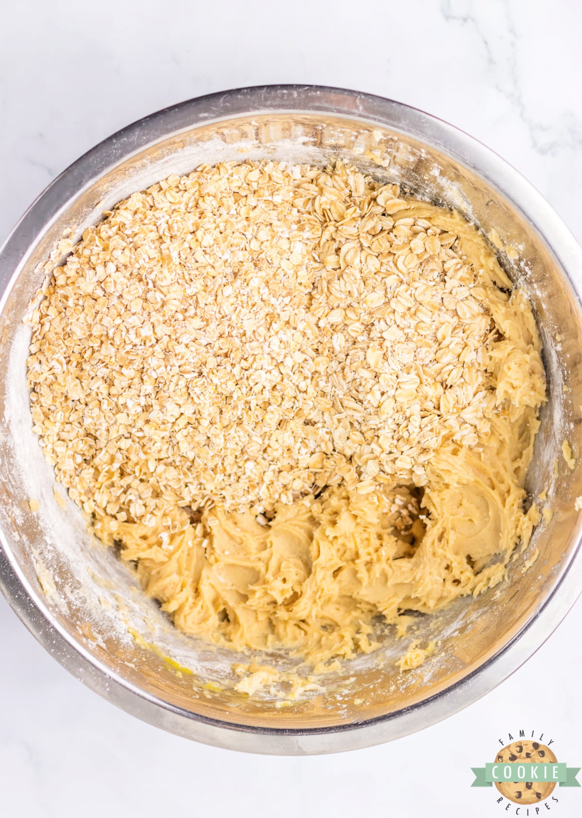 Add the oats to the cookie dough.