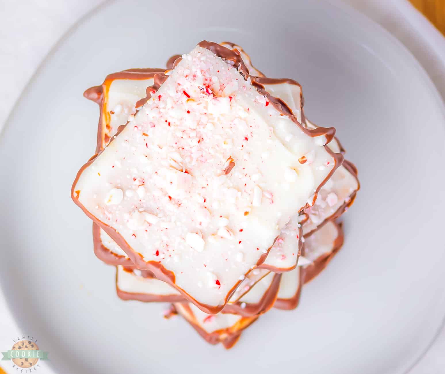 peppermint bark grahams sprinkled with candy cane pieces