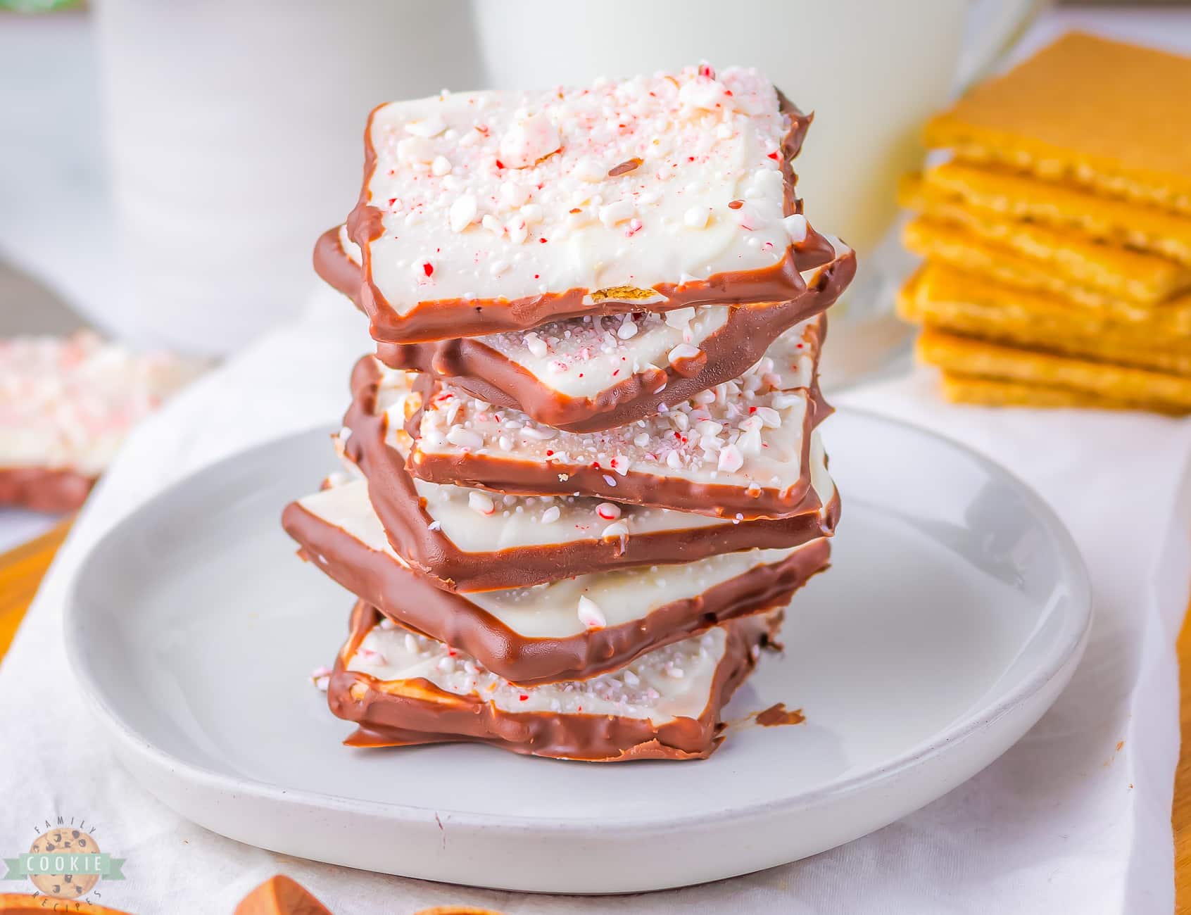 stack of peppermint bark graham cracker treats