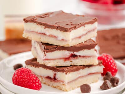 raspberry chocolate bars in a stack