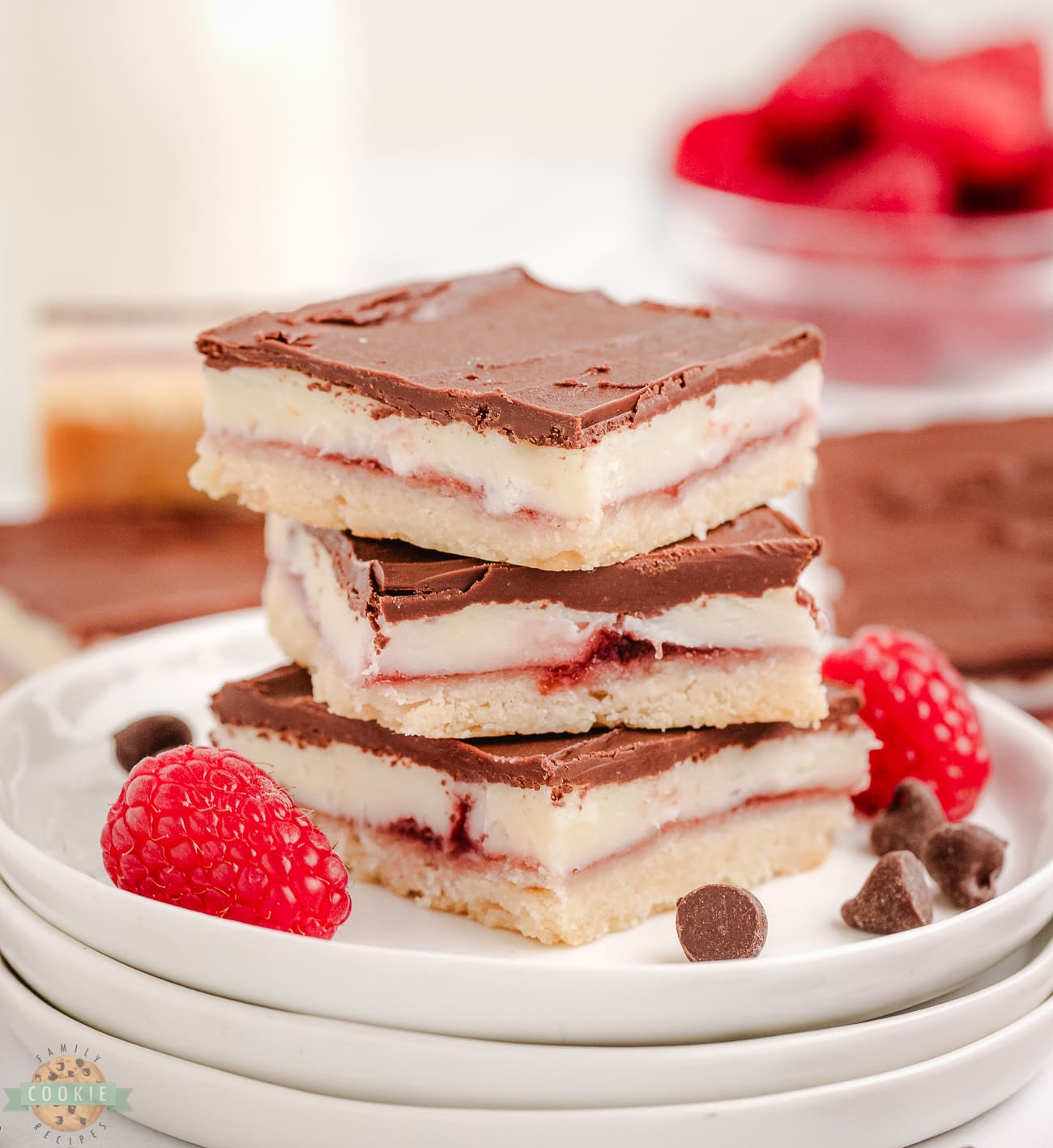 raspberry chocolate bars in a stack