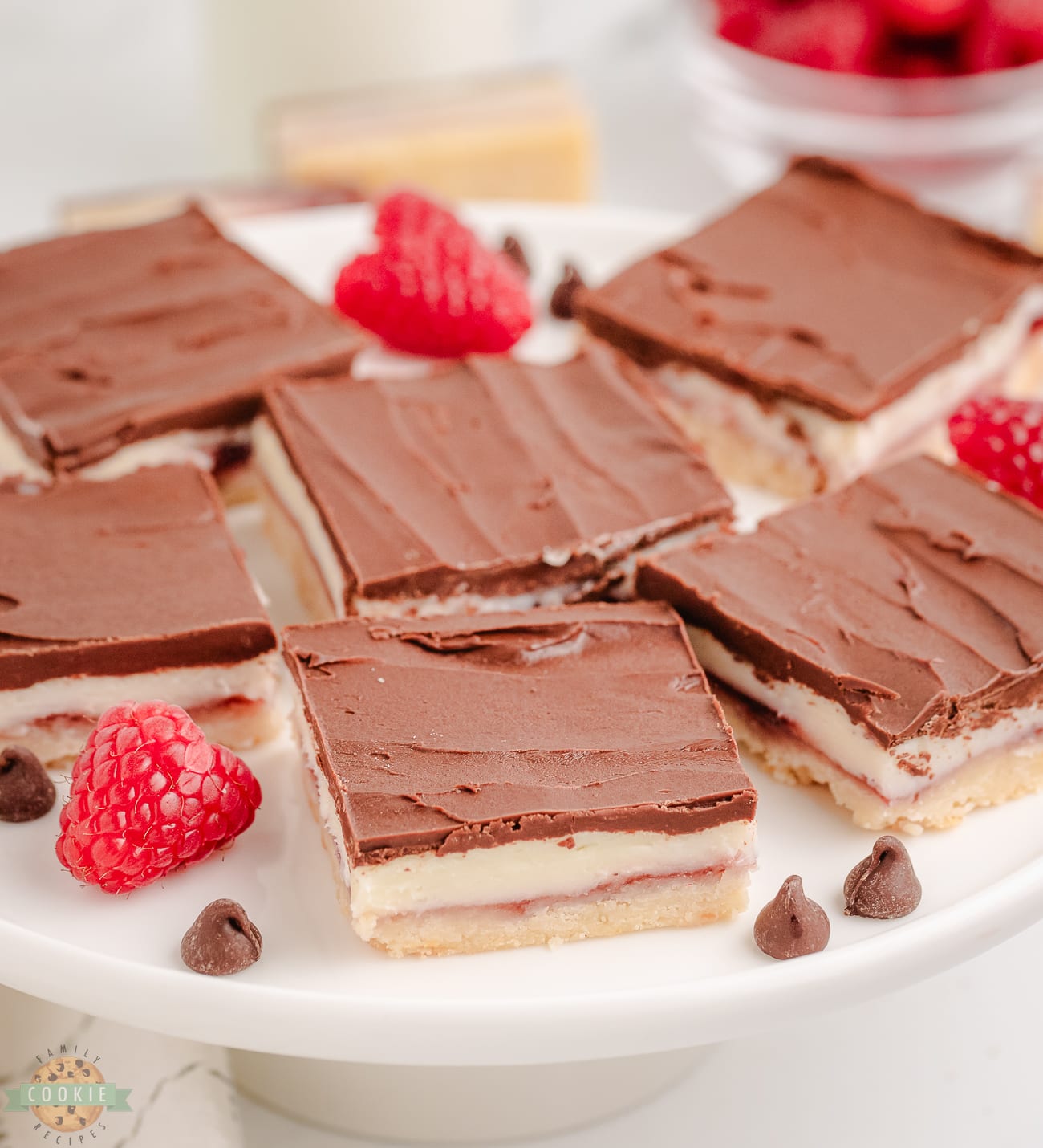 plateful of chocolate raspberry bars