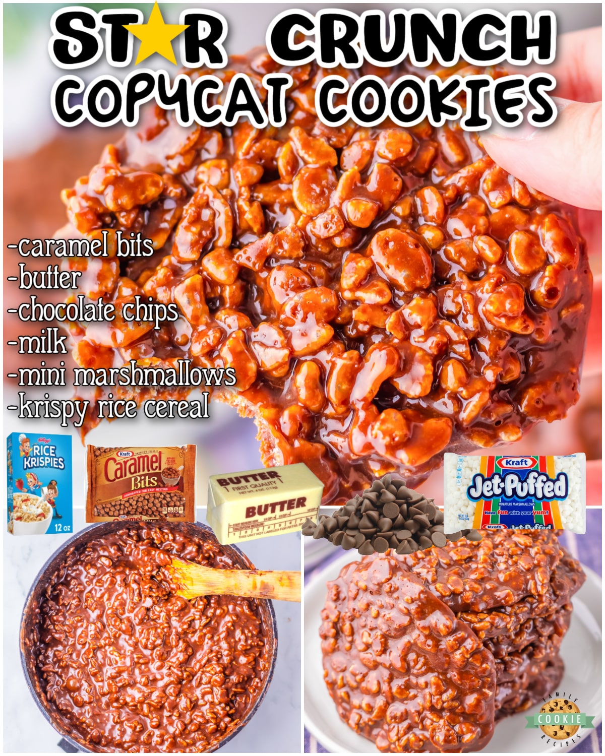 Copycat Star Crunch Cookies are even better than Little Debbie's! Gooey marshmallow combines with crispy rice cereal for an irresistible taste & crunch that outshines the store-bought version!