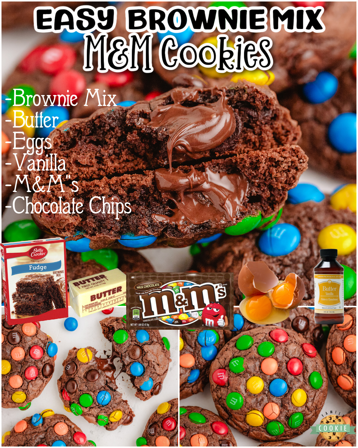 Simple recipe for Brownie Mix M&M Cookies that comes together fast for chewy, chocolaty cookies with M&M candies! These triple chocolate cookies are the perfect indulgence for anyone with a sweet tooth!