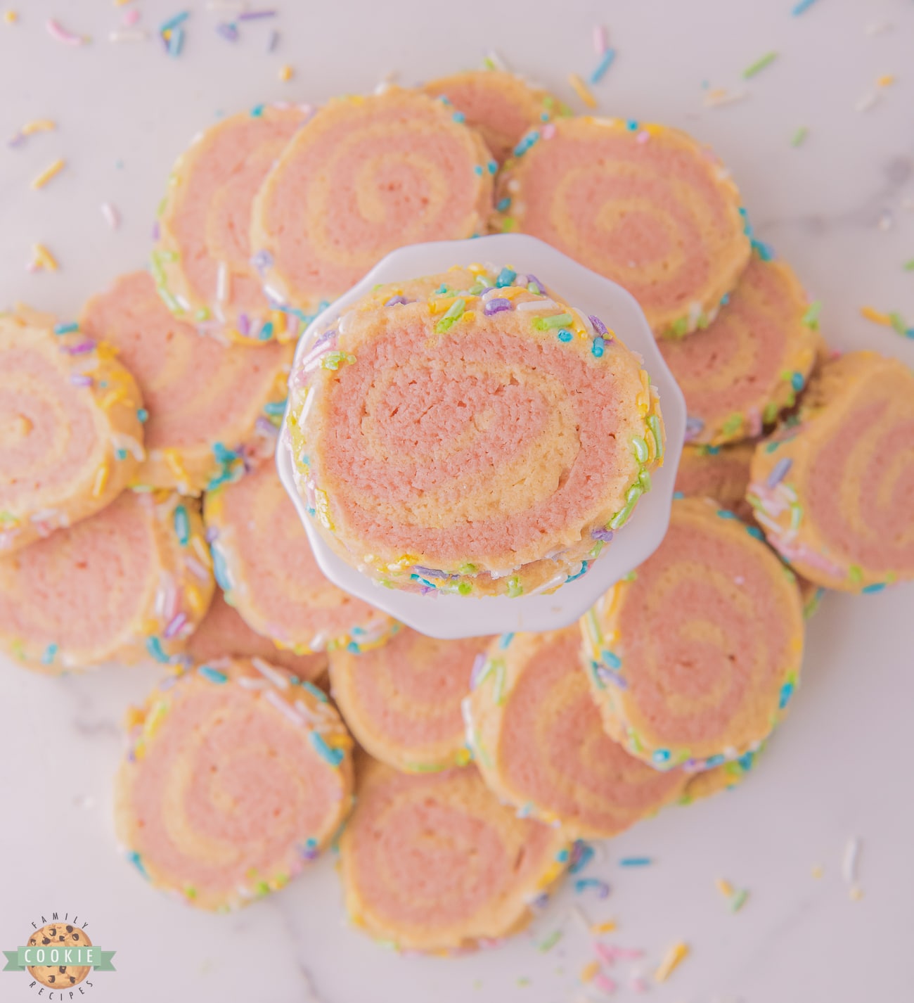 pile of pink pinwheel cookies