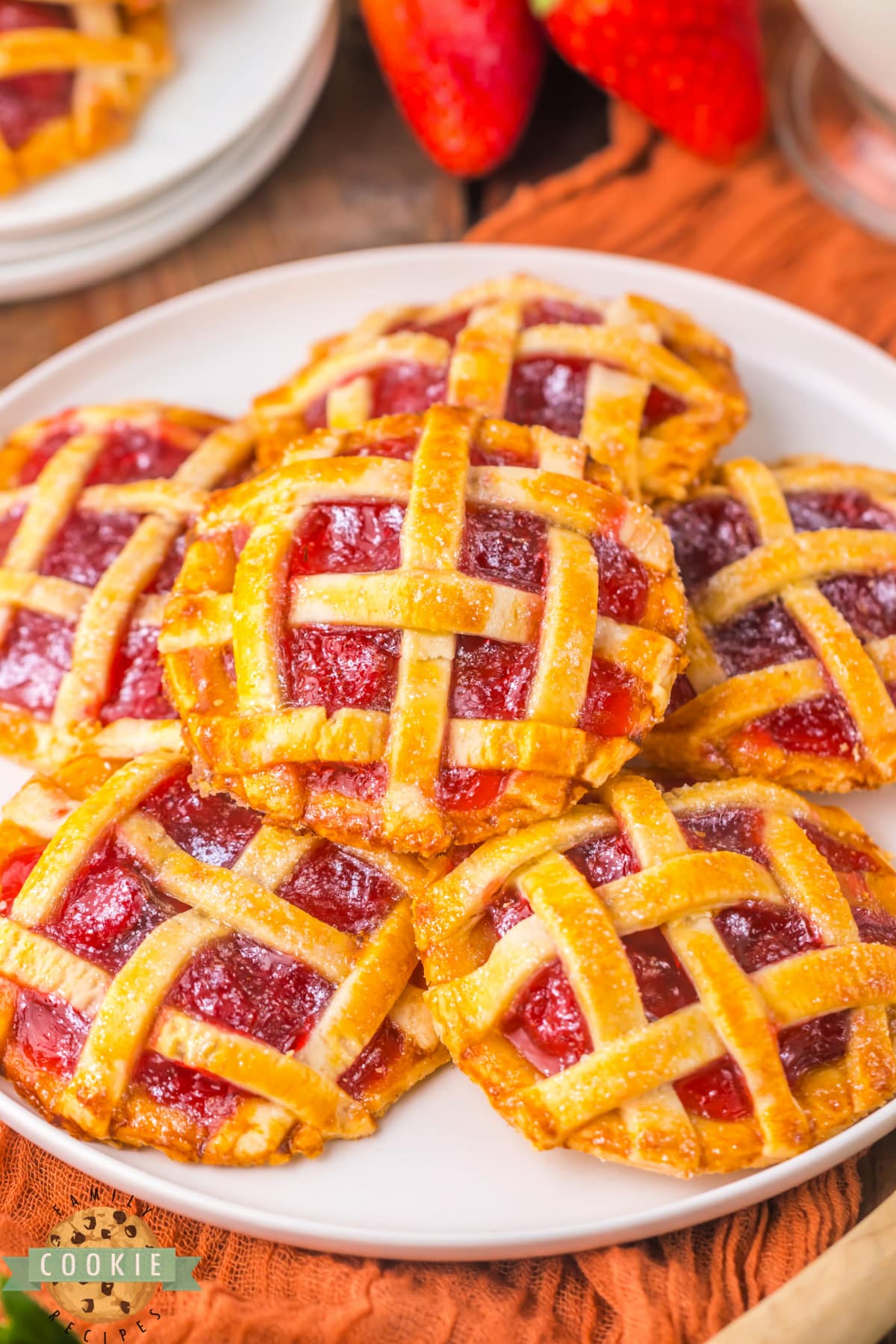 Strawberry Pie Cookies are mini strawberry pies made with only 4 ingredients, including strawberry pie filling and pre-made pie crust. These delicious cookies are so fun and easy to make! 