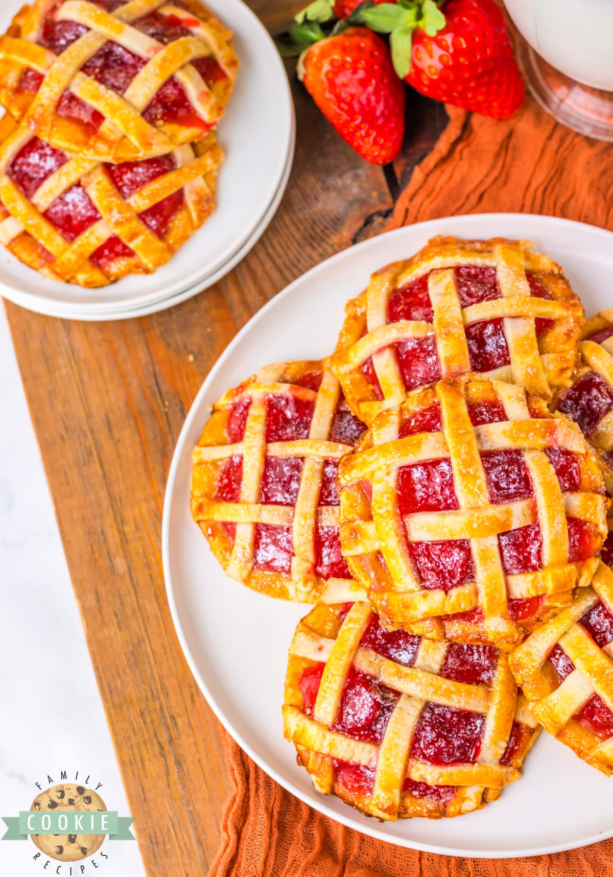 Strawberry Pie Cookies are mini strawberry pies made with only 4 ingredients, including strawberry pie filling and pre-made pie crust. These delicious cookies are so fun and easy to make! 