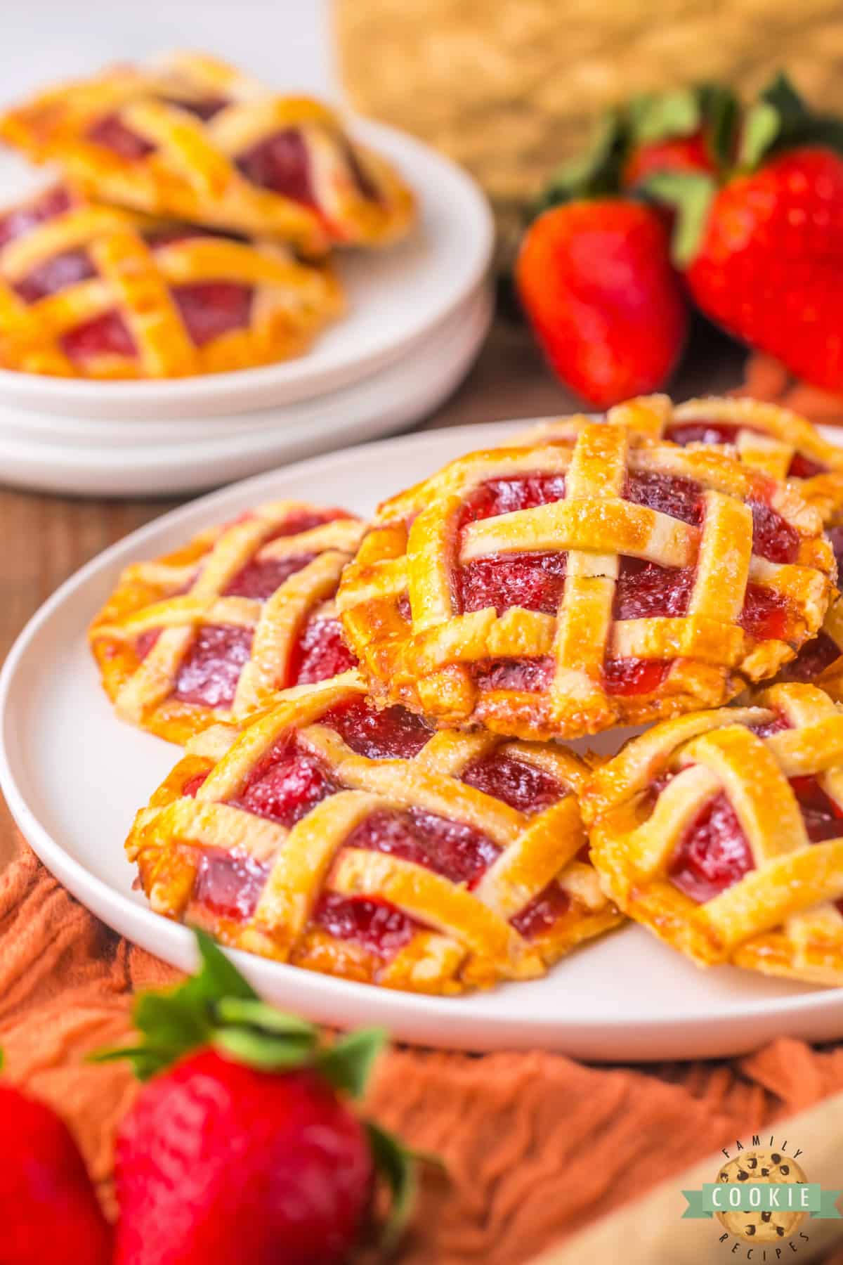 Strawberry Pie Cookies are mini strawberry pies made with only 4 ingredients, including strawberry pie filling and pre-made pie crust. These delicious cookies are so fun and easy to make! 