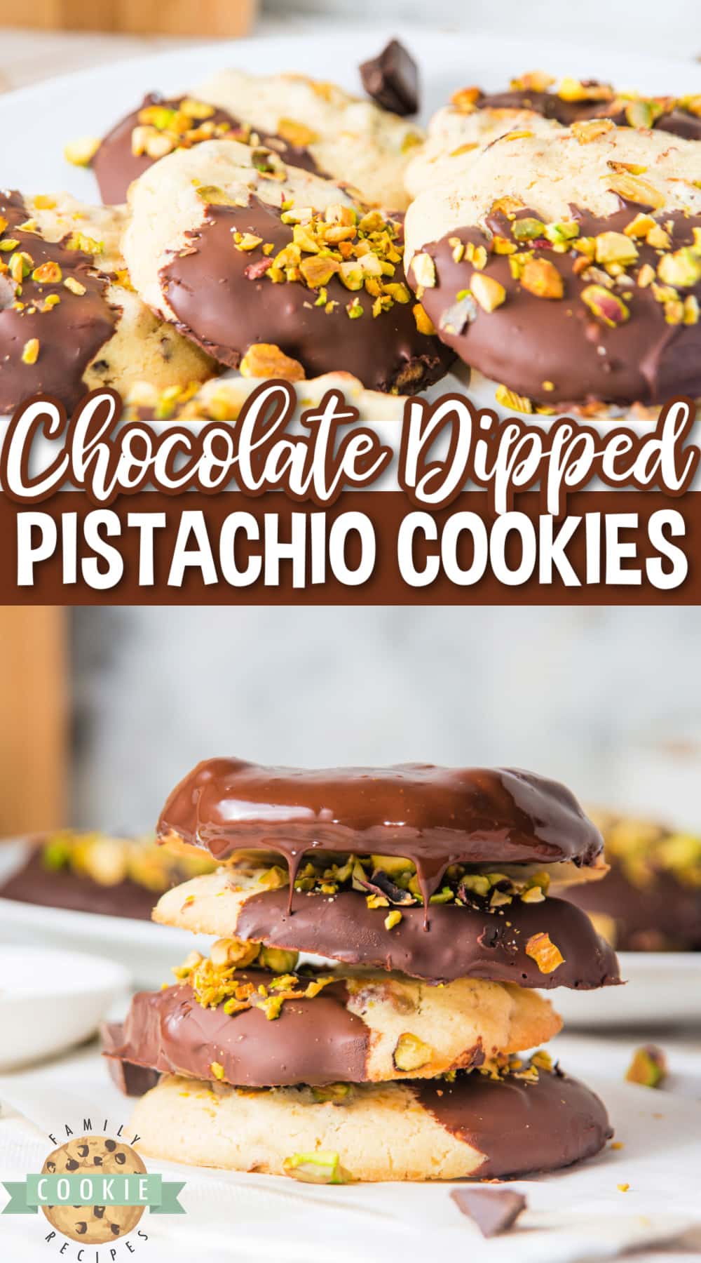 Chocolate Dipped Pistachio Cookies are soft and chewy pistachio cookies coated with dark chocolate. Freeze the dough and then slice and bake when ready to eat!