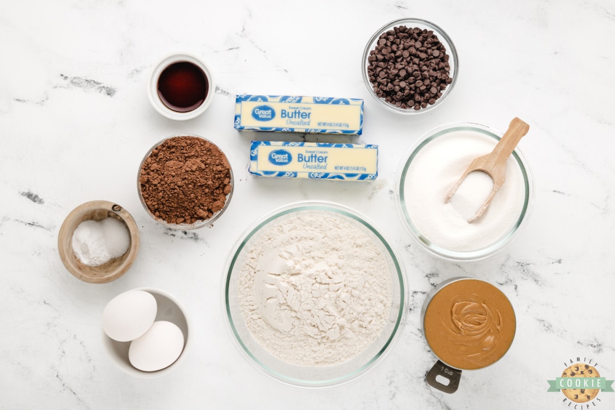 Ingredients in Chocolate Peanut Butter Swirl cookies.