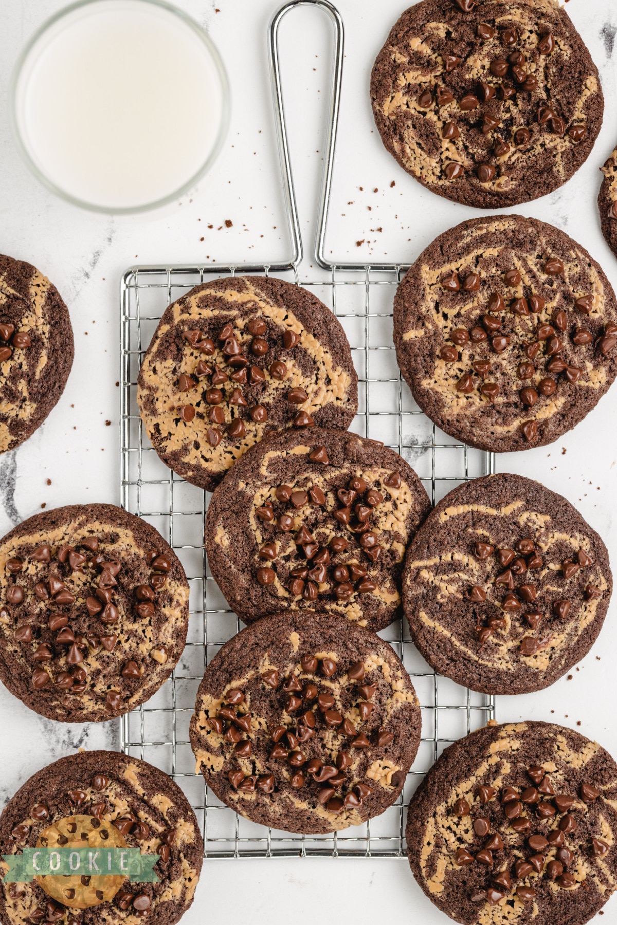 Chocolate cookies with peanut butter and mini chocolate chips.