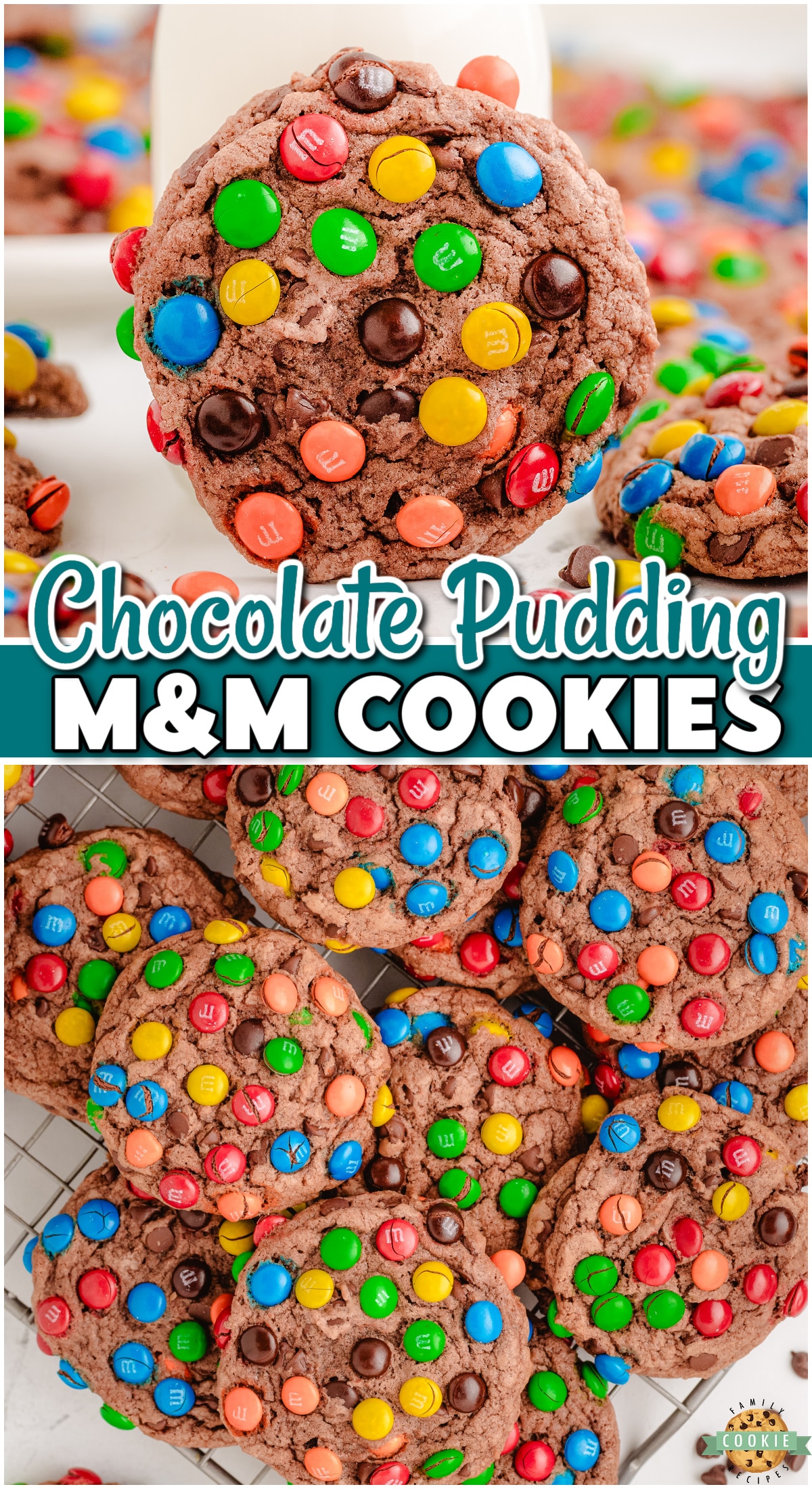 Chocolate Pudding M&M Cookies made with classic ingredients for a chewy, chocolaty cookie loaded with M&M candies!