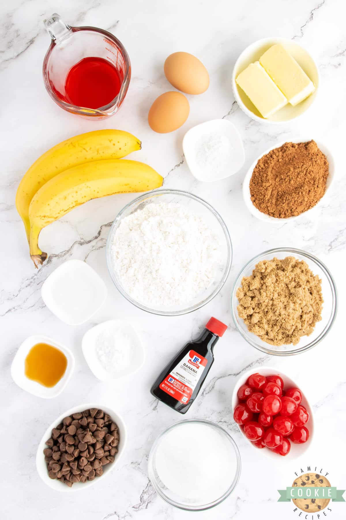 Ingredients in Double Chocolate Banana Split Cookies. 