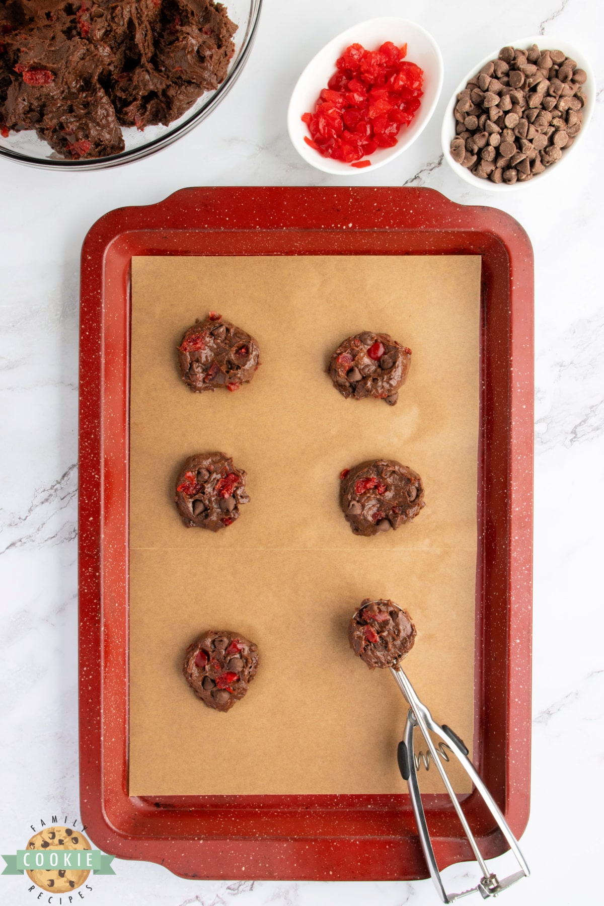 Scoop cookie dough onto cookie sheet.