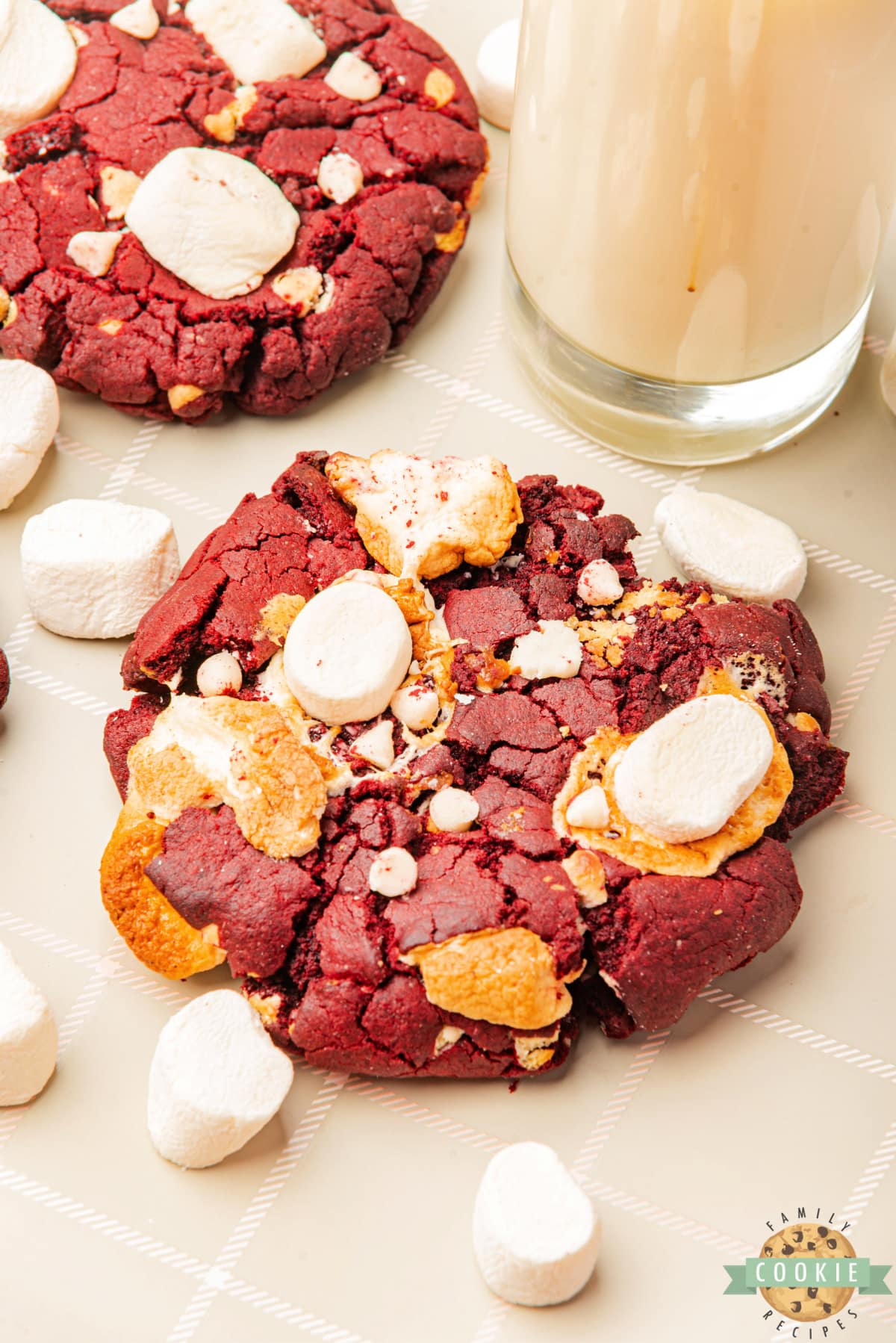 Red Velvet Marshmallow Cookies are made completely from scratch with white chocolate chips and mini marshmallows. These delicious cookies are soft, chewy, and absolutely delicious!