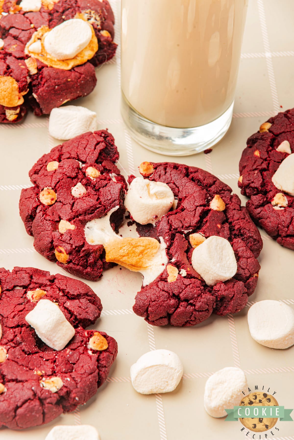 Red Velvet Marshmallow Cookies are made completely from scratch with white chocolate chips and mini marshmallows. These delicious cookies are soft, chewy, and absolutely delicious!