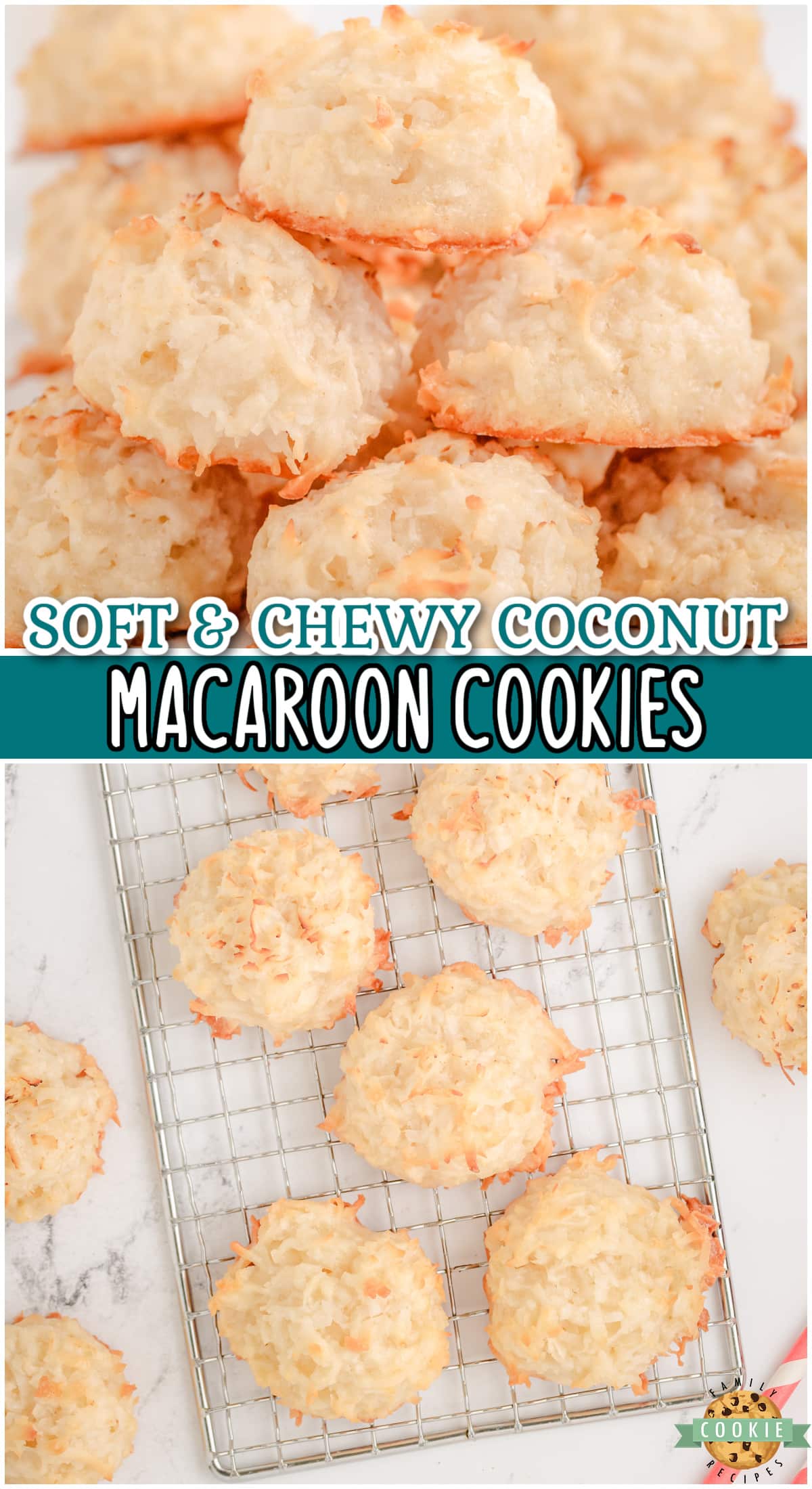 Soft & Chewy Coconut Macaroons made with egg whites, sugar, flour & coconut for a delicious coconut cookie everyone adores!