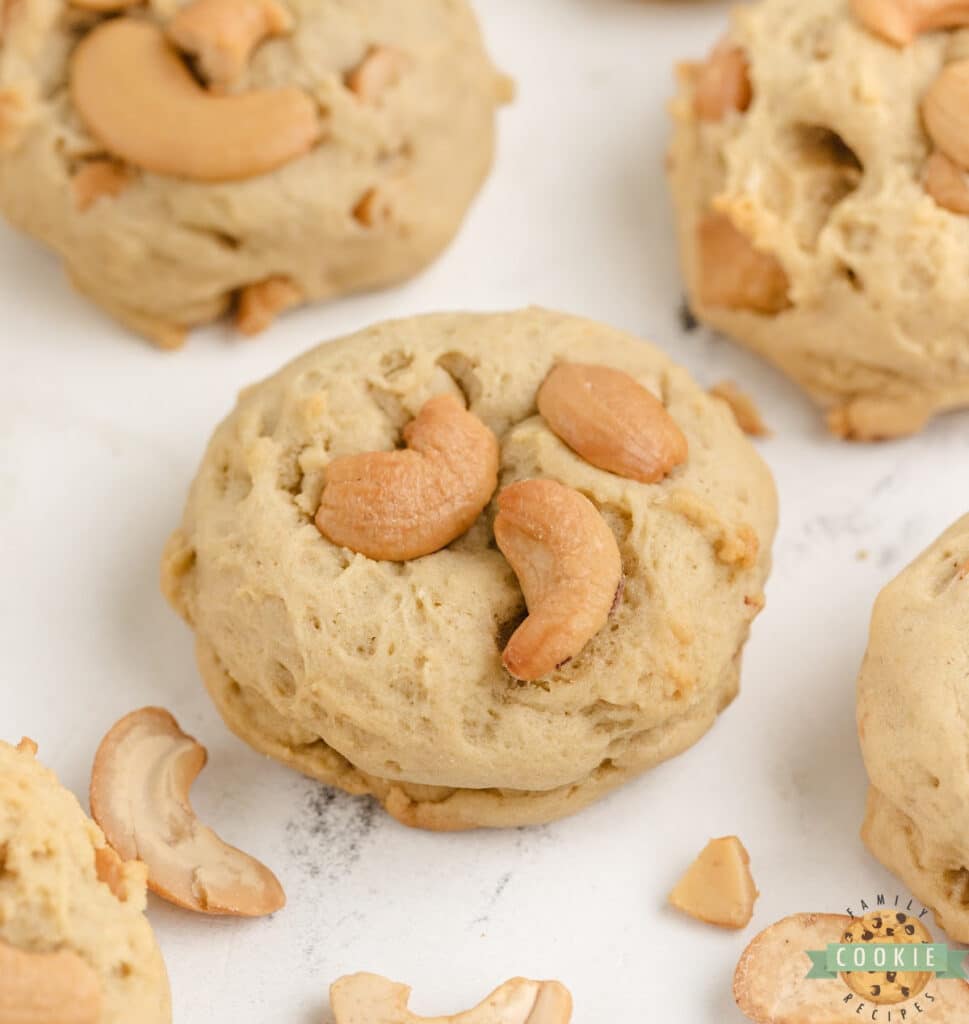 Cashew Cookies are made with cream and chopped cashews. The crunchy, salty cashews provide a delightful contrast to the soft, sweet cookies.