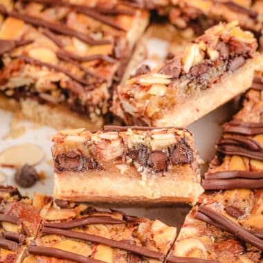 tray of chocolate almond bars