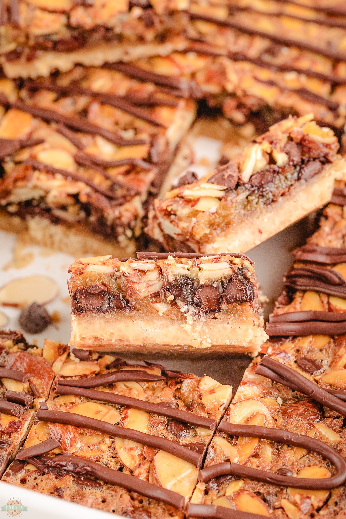 tray of chocolate almond bars