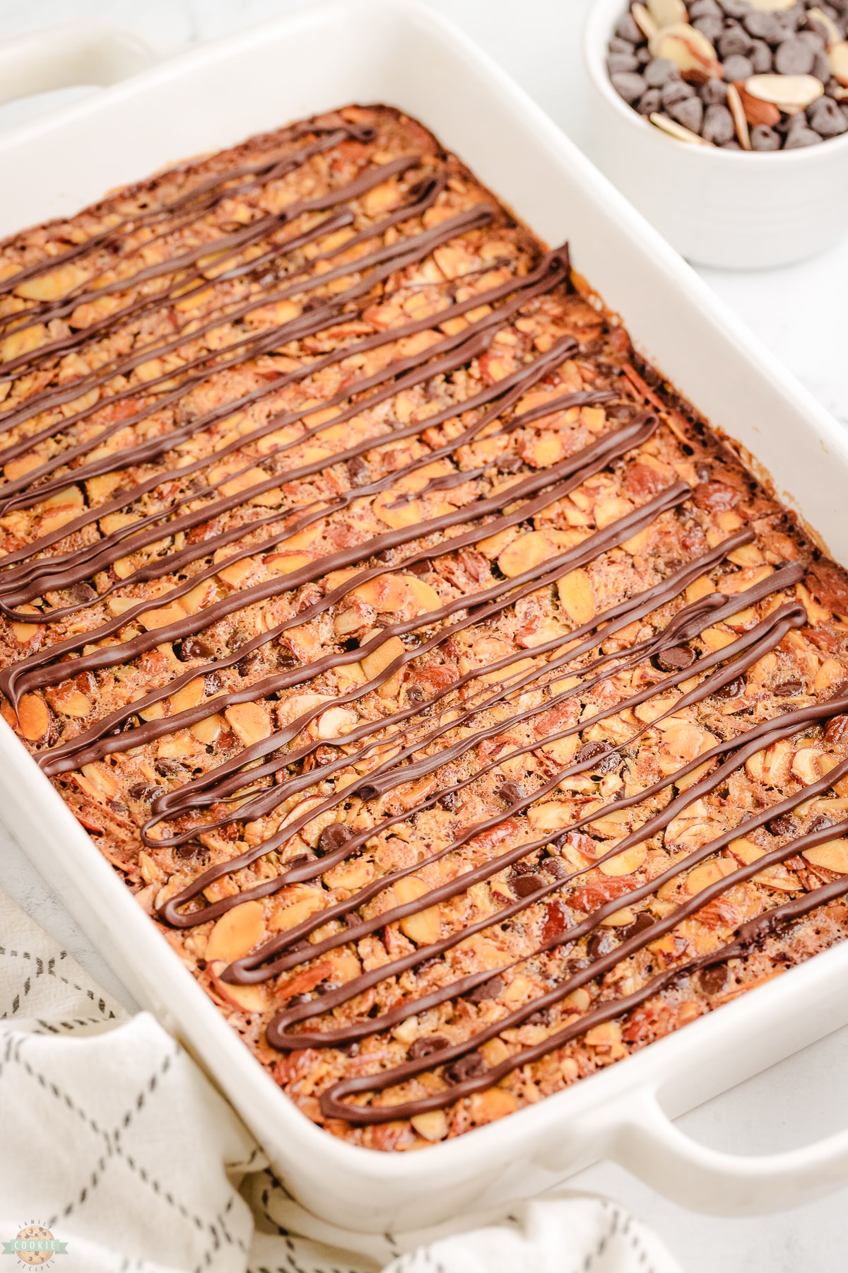 pan of chocolate almond bars