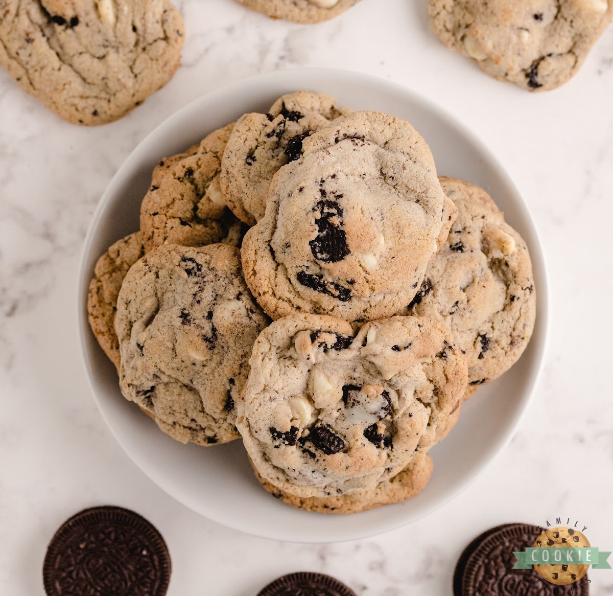 Cookies and Cream Cookies are made with Oreo pudding mix, crushed Oreo cookies, and white chocolate chips! Soft and chewy cookies that everyone goes crazy over! 