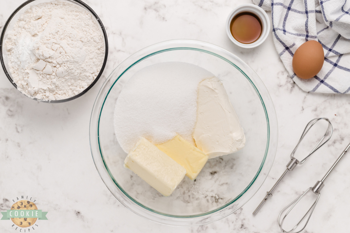 Ingredients in Cream Cheese Sugar Cookies.