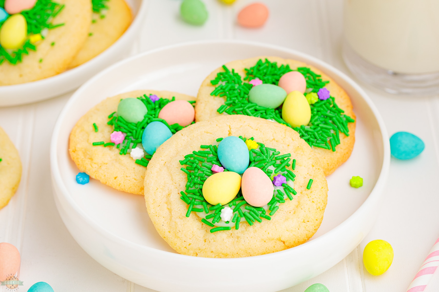 easy Easter Sugar cookies on a white plate