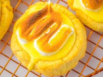 bakery style lemon meringue pie cookies on a cooling rack