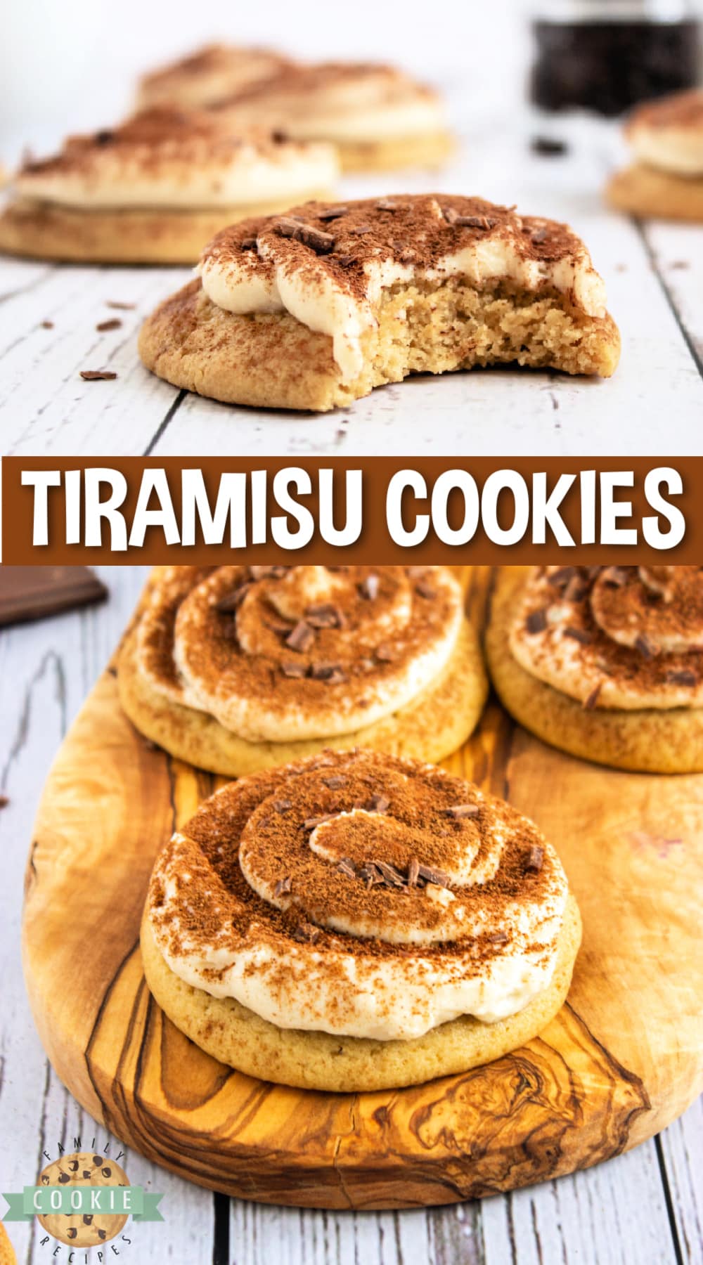 Soft Tiramisu Cookies are thick, chewy coffee cookies topped with a creamy mascarpone frosting and dusted with cocoa powder. Soft cookies that taste like your favorite Italian dessert! 