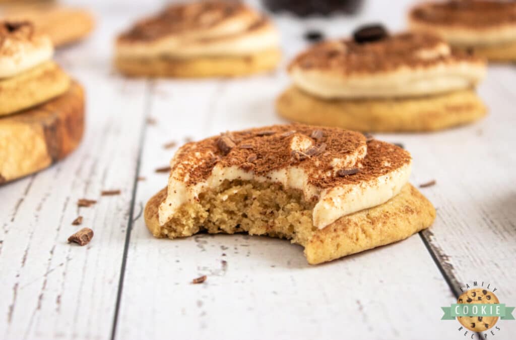 Soft Tiramisu Cookies are thick, chewy coffee cookies topped with a creamy mascarpone frosting and dusted with cocoa powder. Soft cookies that taste like your favorite Italian dessert! 