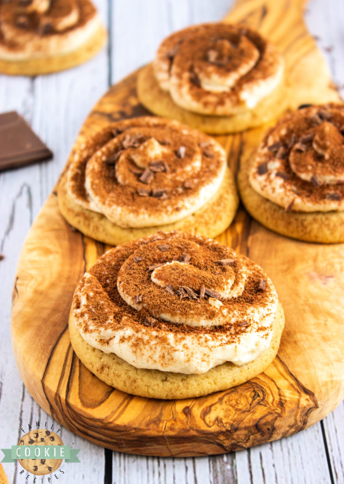 Soft Tiramisu Cookies are thick, chewy coffee cookies topped with a creamy mascarpone frosting and dusted with cocoa powder. Soft cookies that taste like your favorite Italian dessert! 